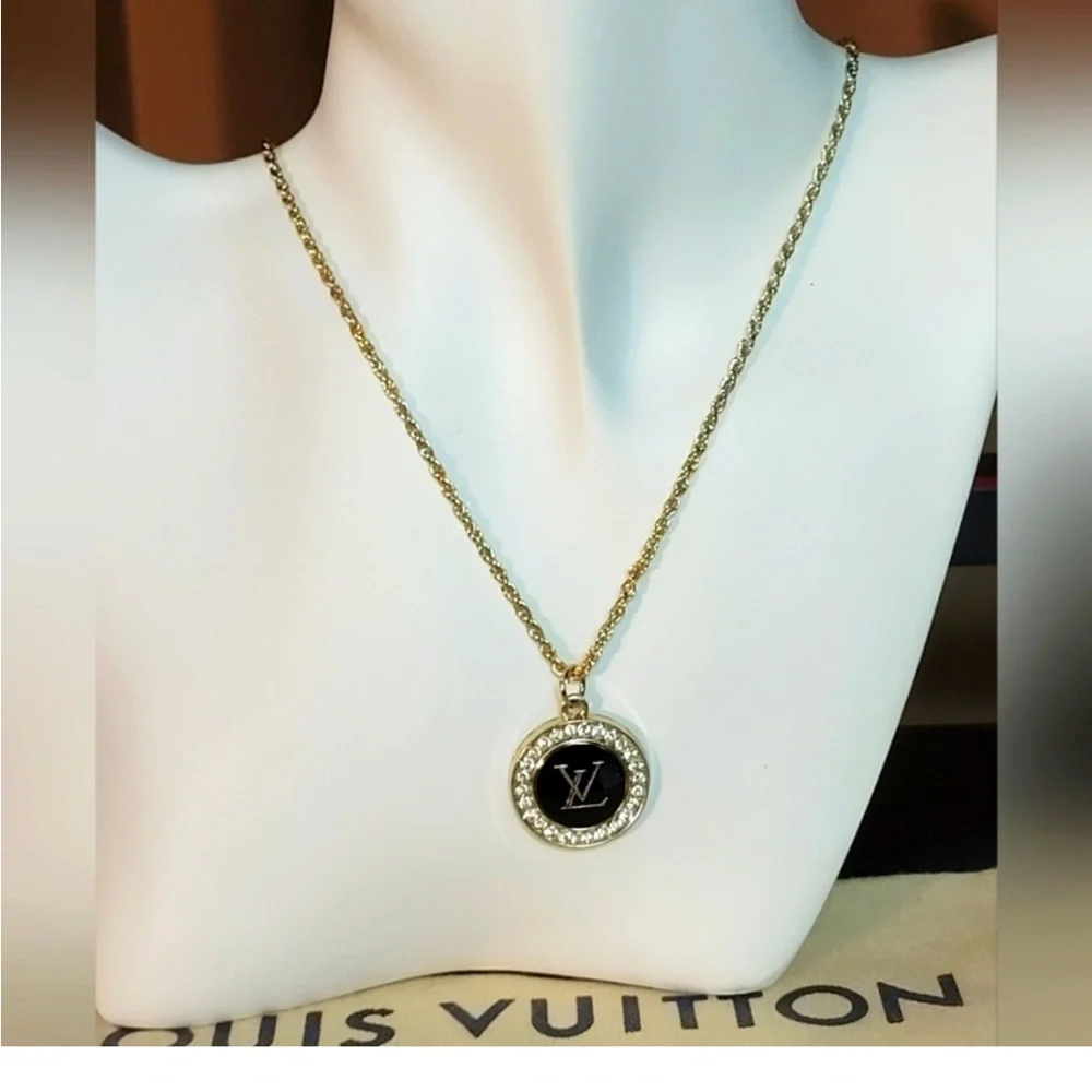 Louis Vuitton Gold/Black Crystal Zipper Pendant 20” Necklace - Picture 1 of 6